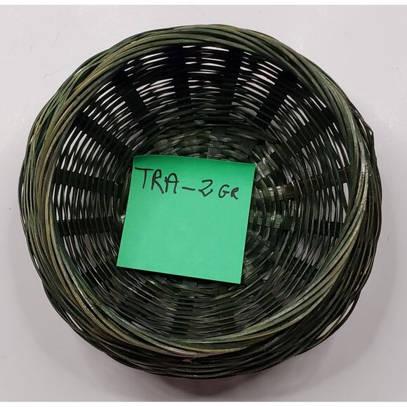 Wicker Basket Green 9" Round Decorative Bowl Artisan Weaving 9" Diameter Home De - Picture 2 of 7